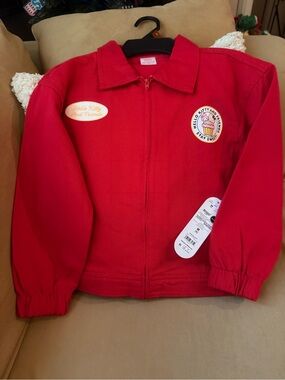 Hello Kitty Red Zip-Front Jean Jacket with Embroidered Patches